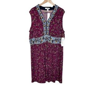 Wisp Women's Ryenne Jersey Dress Size 22W Purple Floral V Neck Sleeveless